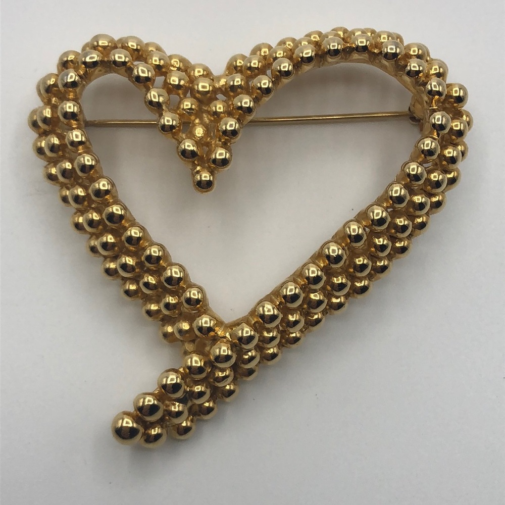 VTG  FO Fernando Originals Large Heart  Gold-tone Brooch Signed